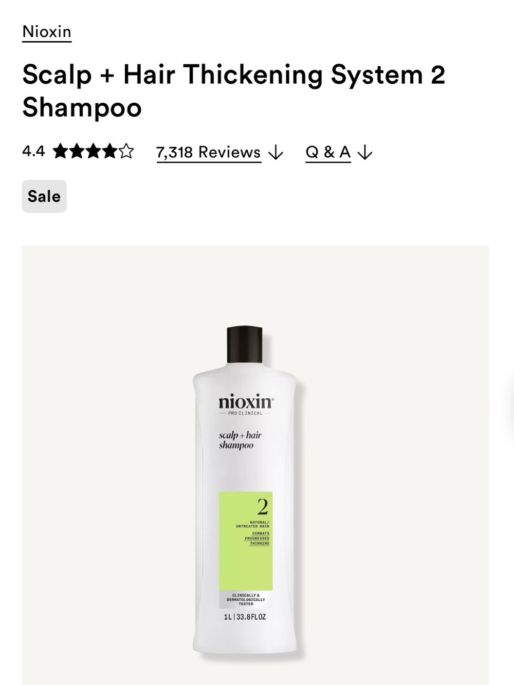 Nioxin Scalp + Hair Thickening Shampoo System 2 — White & Green